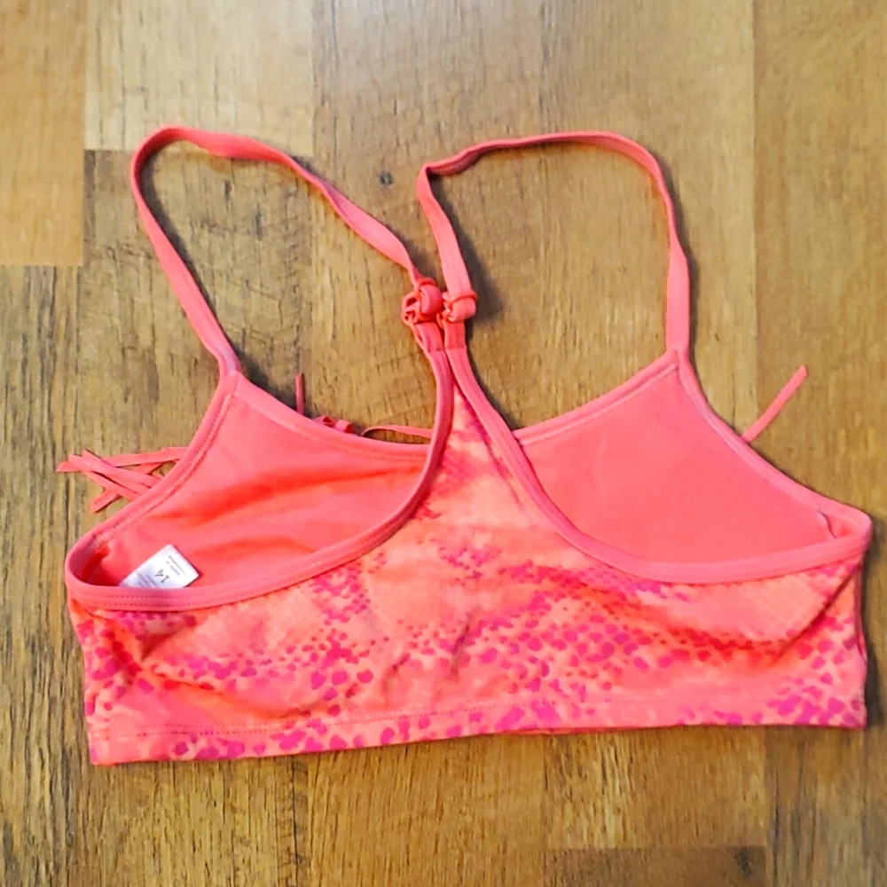 Justice Fluorescent Coral Fringed Swim Bikini Top Size 14‎ Girl